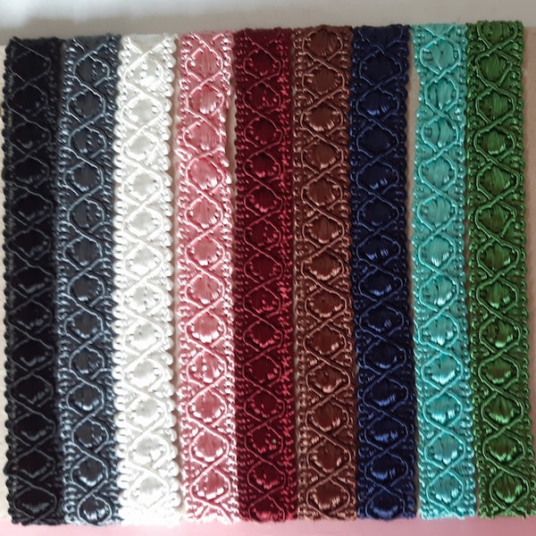 1m X 12mm Posament Tresse für Tracht, Hochzeit, Taufe, Hüte, Möbel, Scrapbooking, Buchbinderei, Zierschachteln Viskose /Baumwolle hochwertig