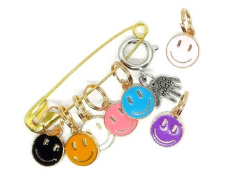 7 pieces of GUTE LAUNE stitch markers in 7 colors for the division of top-down raglan sweaters plus 1 row marker spring ring