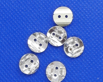 1 piece or 6 pieces Glamour Real Glass Button 2 Hole 10 mm (16") Mirror Crystal Effect Silver for Blouses, Bridal Fashion