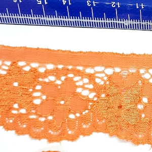 5m X 38mm (0,80 Euro/m) Vintage Saum Spitzenborte elastisch 38mm breit Farbe Lachs Orange Encaje Csipke