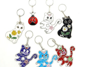 CATS & BEETLES in the GARDEN Colorful cat backpack bags jewelry pendant puller helper zipper metal color silver, colorful enamel paint