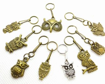 OWL Charm Zieher-Helfer Zipper-Pendant Metal Color Old brass bronze or antique silver various variations