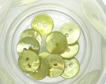 6 pieces Makassar Shell mother of pearl buttons lens clean back 2-hole color LIGHT OLIVE for blouses shirts knitwear