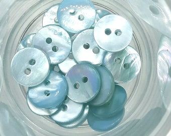 6 pieces (0.55 euros/piece - 0.80 euros/piece) Makassar Shell mother-of-pearl buttons lens clean back 2-hole color AQUA BLUE for blouses shirts knitwear