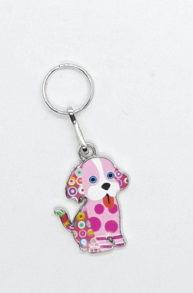 Coloré DOG PUPPIES Charm Bijoux Zipper Key Shoe Bag Mobile Phone Pendentif Métal Couleur Argent 37mm X 15mm Rosa