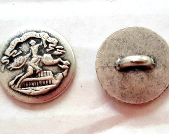 6 pieces (0,50Euro/piece) Tracht metal buttons color antique silver with medieval rider pattern 15 mm diameter