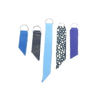 Tirador de cremallera de CUERO genuino en tonos AZUL y PLATEADO para bolsos, billeteras, chaquetas, anillo de metal plateado