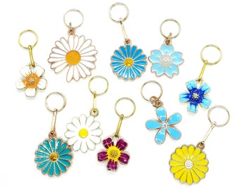 Colorful FLOWERS size M Charm pull zipper pendant metal color gold with lacquer