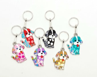 Bunte HUNDE WELPEN Charm Schmuck Reißverschluss- Schlüssel- Schuh Tasche Handy Anhänger Metall Farbe Silber 37mm X 15mm