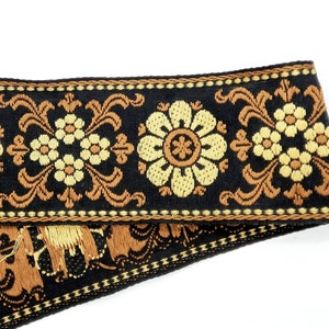 1m X 60mm Vintage Landhaus Webborte aus Baumwolle von Kromberg Borten Schwarz Kupfer Vanillegelb Blumenmuster