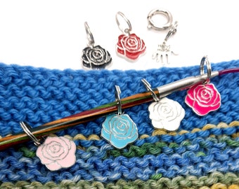 1 set of 6 stitch markers ROSES for dividing top-down raglan sweaters plus 1 row marker spring ring and 1 cable needle