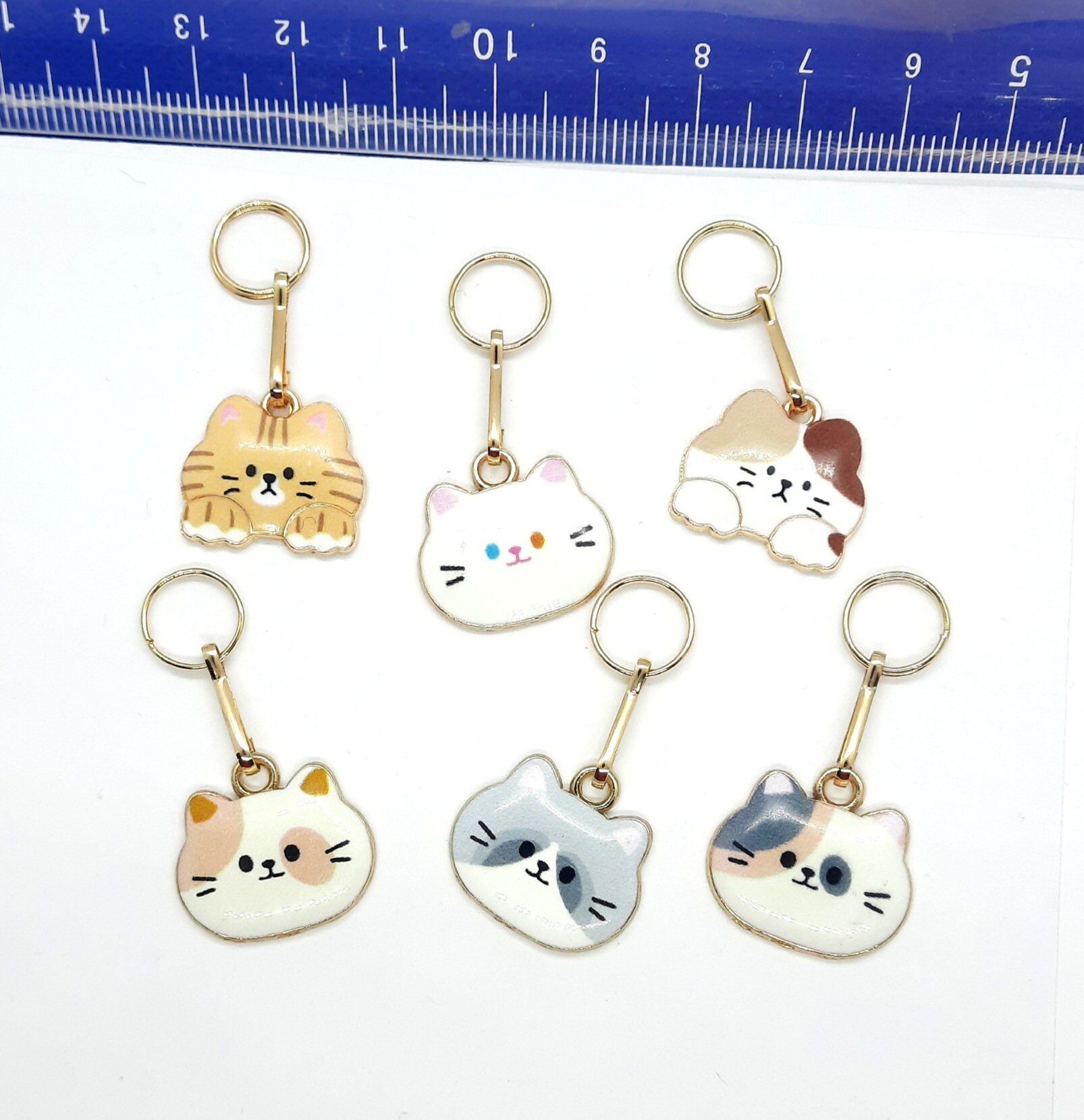 Cat Head Colorful Charm Jewelry Puller Helper Zipper Pendant Metal Color Gold with Colorful Enamel