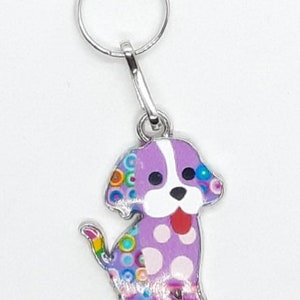 Coloré DOG PUPPIES Charm Bijoux Zipper Key Shoe Bag Mobile Phone Pendentif Métal Couleur Argent 37mm X 15mm Lila