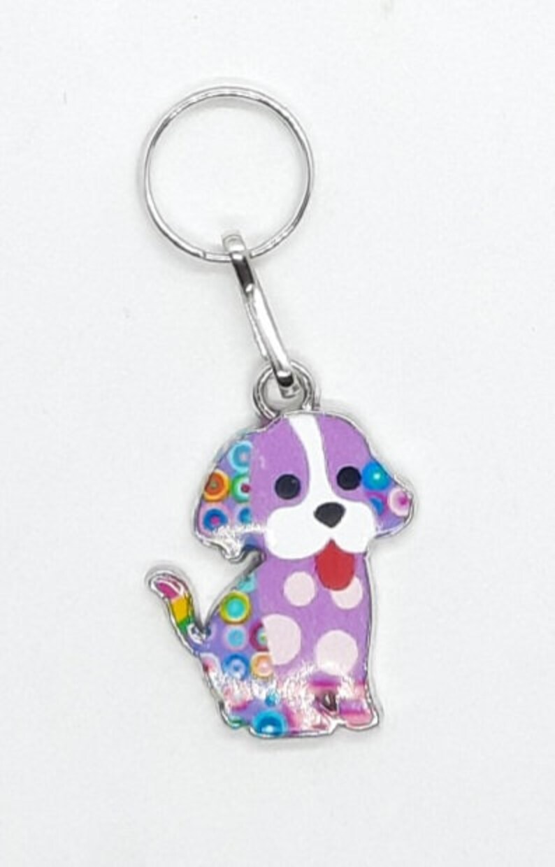 Coloré DOG PUPPIES Charm Bijoux Zipper Key Shoe Bag Mobile Phone Pendentif Métal Couleur Argent 37mm X 15mm Lila