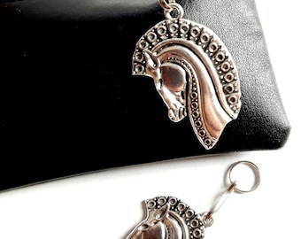 PFERDEKOPF Bag Charm Amulett Zieher-Helfer Reißverschluss Schmuck Anhänger Metall Farbe Altsilber 65mm X 25mm