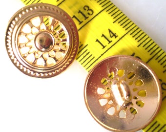 6 pieces 20 mm (32") metal buttons, color gold with shiny openwork pattern Maritime Wheel