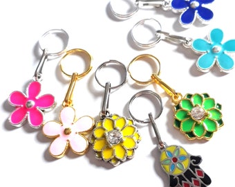 SILVER FLOWER Charm Amulet Zipper puller Jewelry Pendant Metal Color Silver with colorful insert