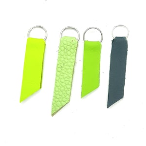 CUERO AUTÉNTICO VERDE / PLATA Tirador de cremallera para bolsos, carteras, carpetas, chaquetas, anilla de metal plateada, tonos de cuero verde
