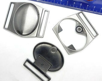 2-teilige 40mm Gürtelschließe für elastischen Band aus Metall Farbe Rauch matt mit Druckknopf
