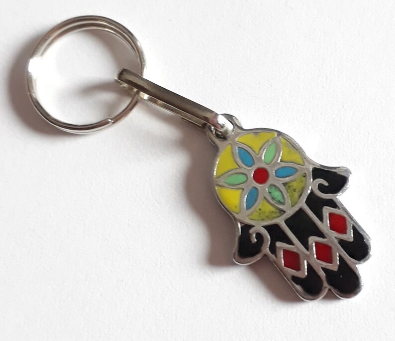 SILBERBLUME Charm Amulett Zieher-Helfer Reißverschluss Schuhsenkel Roller Skate Rave Schmuck Anhänger Metall Farbe Silber mit bunter Lack Hamsa Bunt Silber 37