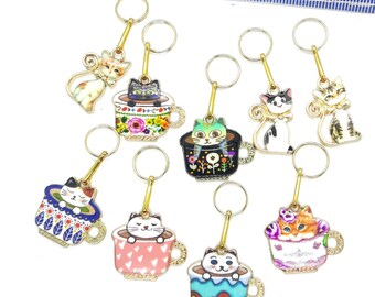 FUNNY CATS Bunte Katze Charm Schmuck Zieher-Helfer Reißverschluss-Anhänger Metall Farbe Gold mit bunte email Bilder