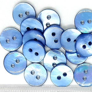 6 pieces Makassar Shell mother-of-pearl buttons lens clean back 2-hole color BLUE for blouses shirts knitwear