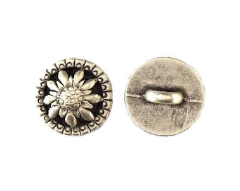 6 pieces (0,50 Euro/ pcs)Traditional costume metal buttons 13 mm shirt knitted color old silver with edelweiss pattern