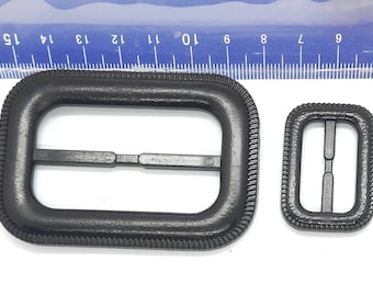 Pass-through buckle 25 mm, 50 mm bar, belt regulator vintage sliding buckle, adjustment slider blank made of plastic, black