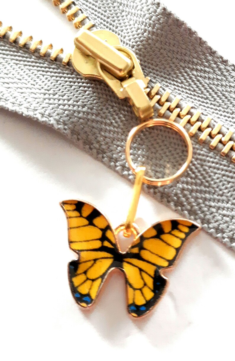 SCHMETTERLING TANZ Charm Reißverschluss Zieher-Helfer Anhänger Metall Fassung Farbe Gold Emaille Style Bild 2