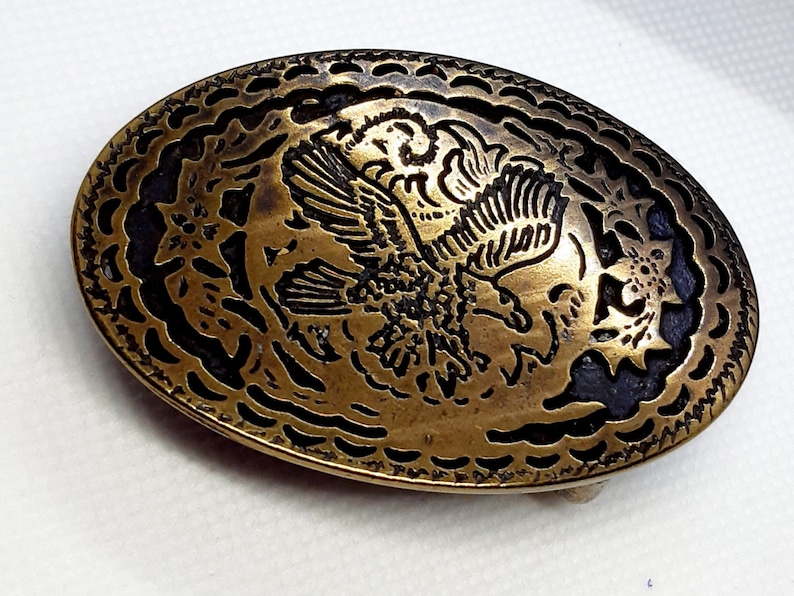 Vintage Belt Buckle Buckle Oval Country Eagle Metal Color Bronze for 30mm Belt Width