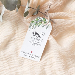 Étiquettes de faveur de mariage. Étiquettes de faveur de l'huile d'olive. Étiquettes de faveur à thème italien méditerranéen