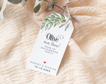 Olive Oil Wedding Favor Tags: Mediterranean Theme