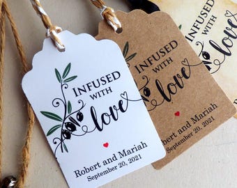 Infused with love personalized tag. Aromatic oil custom label.