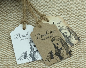 Alice in Wonderland tags for parties, "Drink me but not yet" mini-size labels