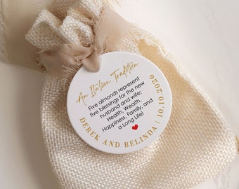 Personalized Jordan almonds favor tag, an Italian wedding tradition. Boubouniera Favor Tags