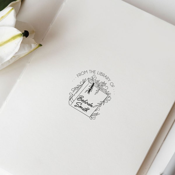 Ex Libris  Stamp, Floral Stamp, Book Lover Stamp, Calligraphy Stamp, Custom Stamp, Book Stamp