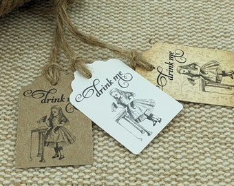 Alice in Wonderland Drink me tags. Mini size labels.