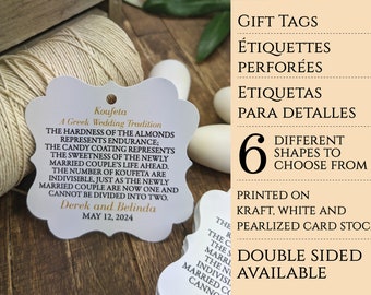 Koufeta Favor tag. A Greek wedding tradition. boubouniera gift labels