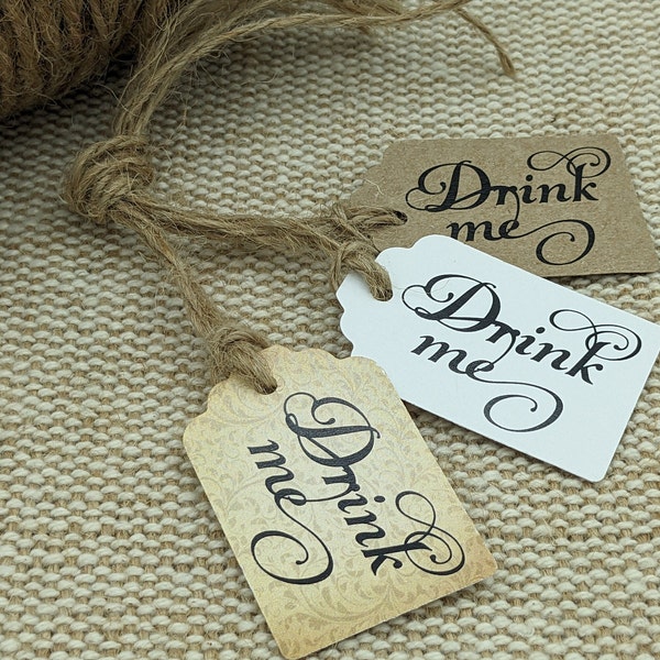 Drink me mini tags, Alice in Wonderland decor.