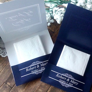 Personalized Tears of joy packs, Navy blue wedding tissues handkerchief, Set of 20 pieces.