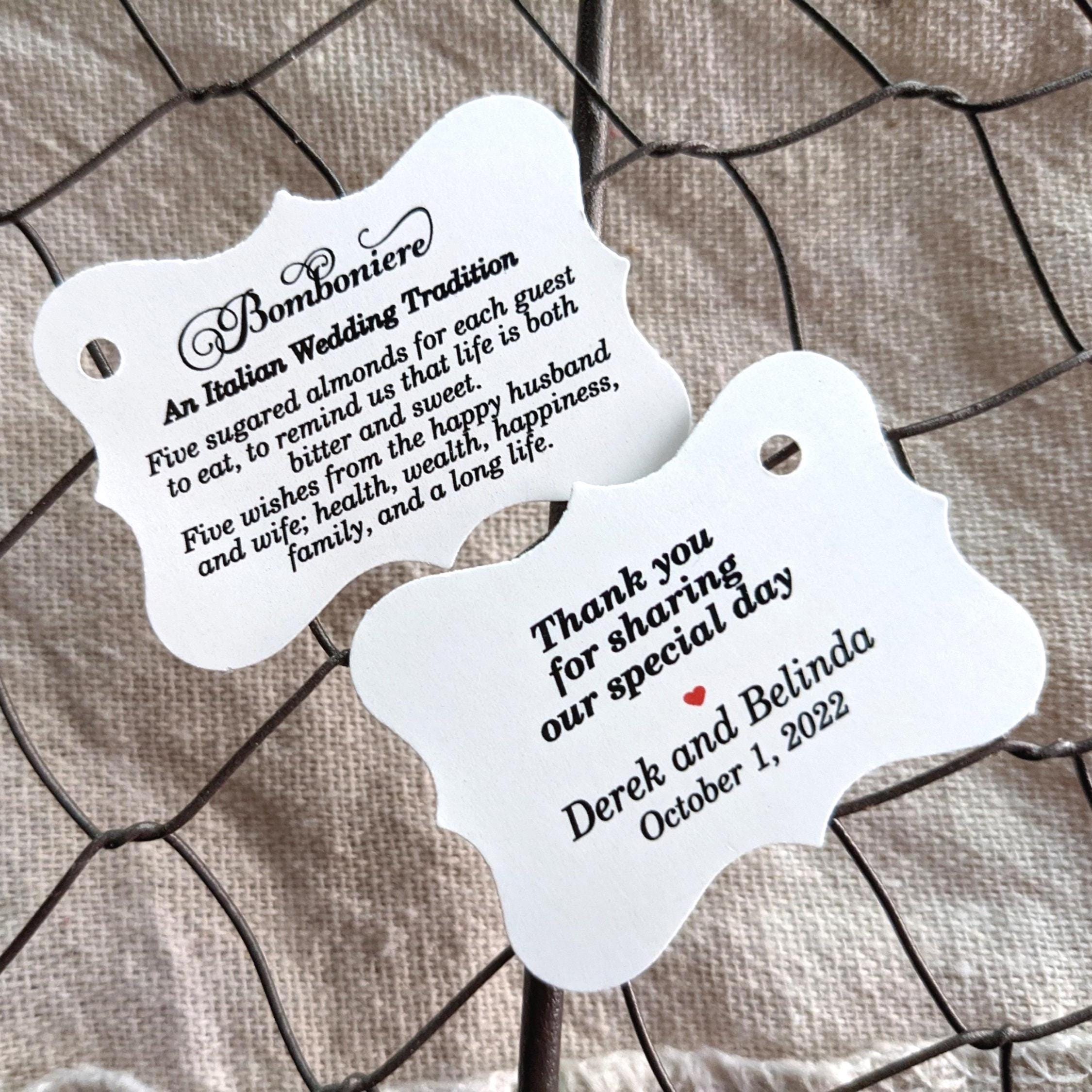 Bomboniere Favor Tags: Italian Wedding Tradition, Personalized