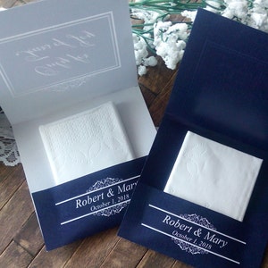 20 Personalized Tears of joy packs, Navy blue wedding tissues.