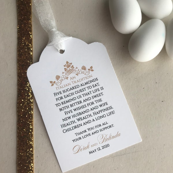 Jordan Almond Favor Tag. Italian Tradition Favor Tag