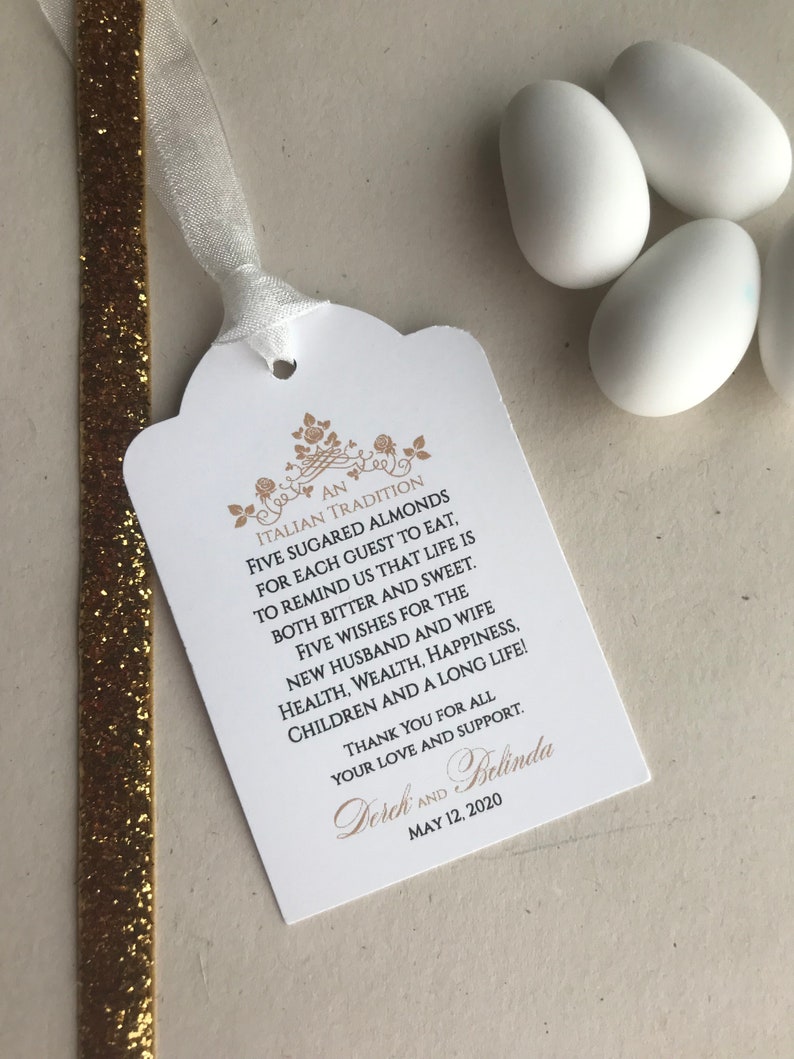 Jordan Almond Favor Tag. Italian Tradition Favor Tag image 1