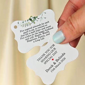 Etichette bifacciali personalizzate con confetti, etichette per bomboniere personalizzate. Etichette regalo della tradizione italiana.