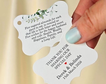 Personalized Jordan almonds double-sided tags, Custom Bomboniere labels. An Italian tradition gift tags