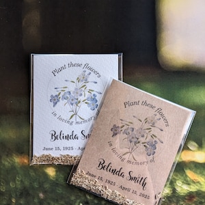 Memorial seed packs, Celebration of life, Forget me not, Memorial Keepsake. UNFILLED favor envelopes