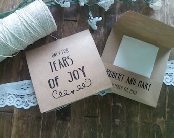 20 gepersonaliseerde tranen van vreugde tissue packs, voor tranen van vreugde bruiloft tissues.