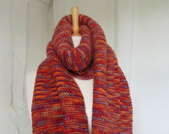 Blanket scarf, hand knitted in orange lambswool