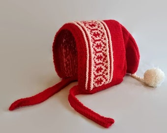 Red Scandinavian Style Merino Hat, Adult size